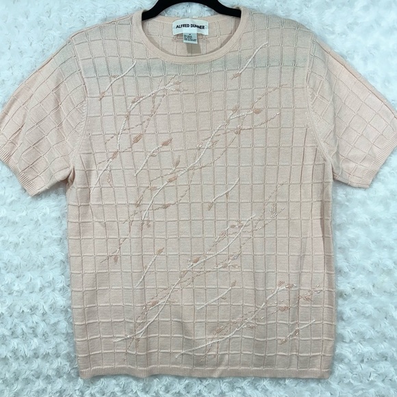 Alfred Dunner Women’s Beaded Short Sleeve Pink Sweater - Picture 1 of 10